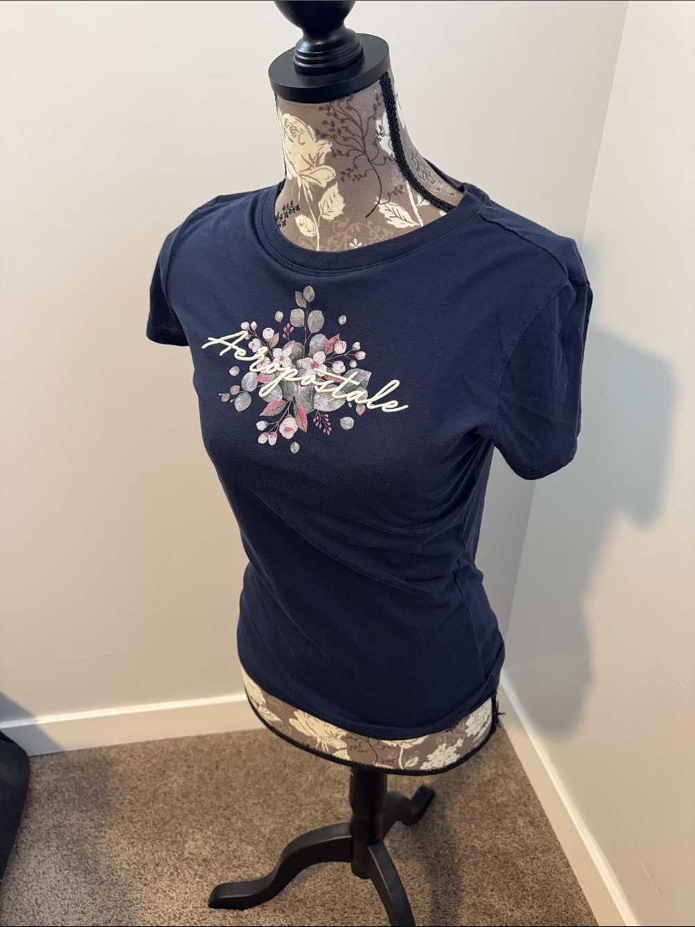 Aeropostale Navy Floral Script Tee